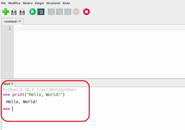 Thonny script "Hello, World!"
